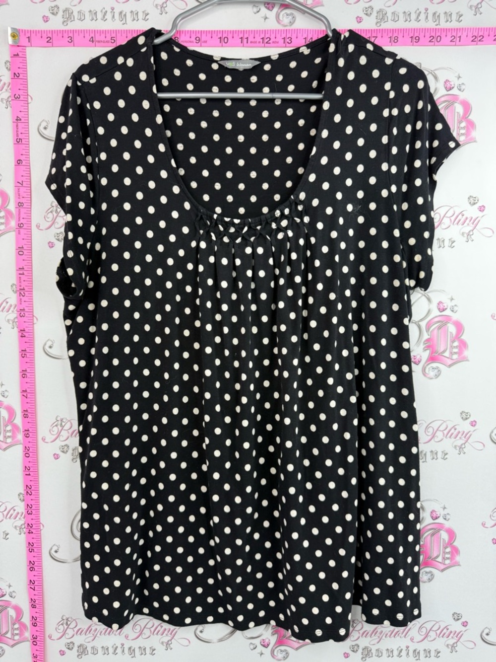 M&S women Polka Dot Short Sleeve Scoop Neck Top Black and white, scoop neck
